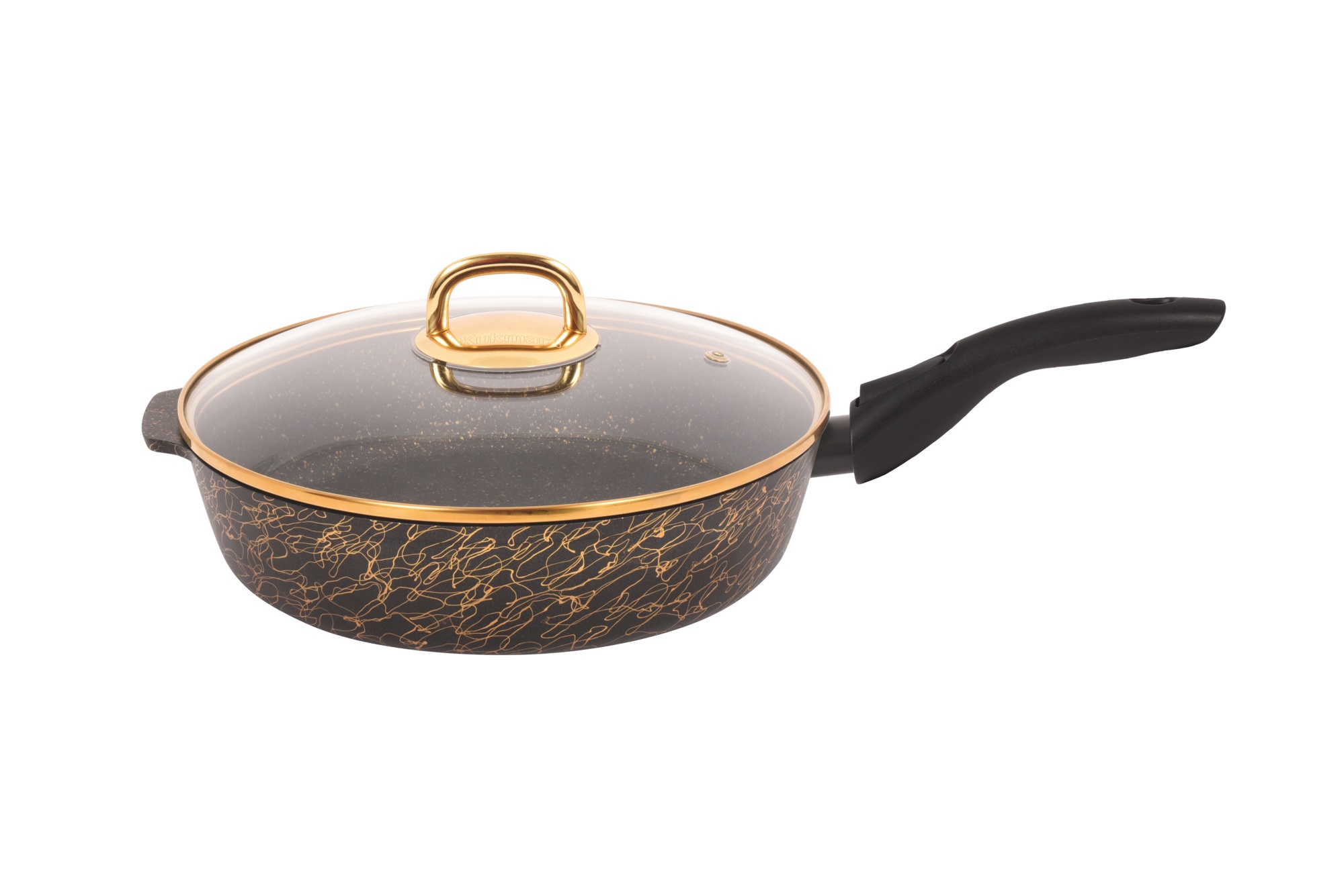 сгчз282а Сковорода глубокая 28 см со съёмной ручкой, со стеклянной крышкой АП линия Грация (черный_золото) 1 